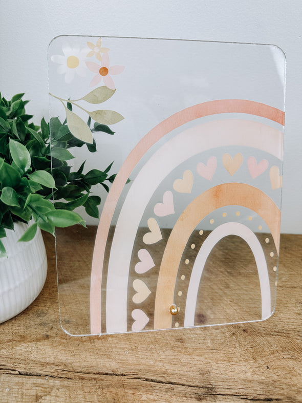 Retro Boho Dry Erase Board, Rainbow Desk Decor