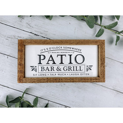 patio bar and grill subway tile sign